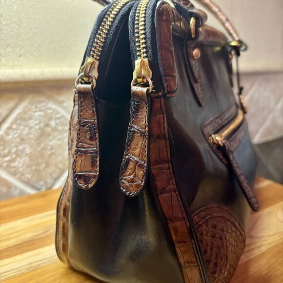 Brahmin Leather Satchel Doctor Style Handbag with Crocodile Embosssed Trim - Picture 14 of 15